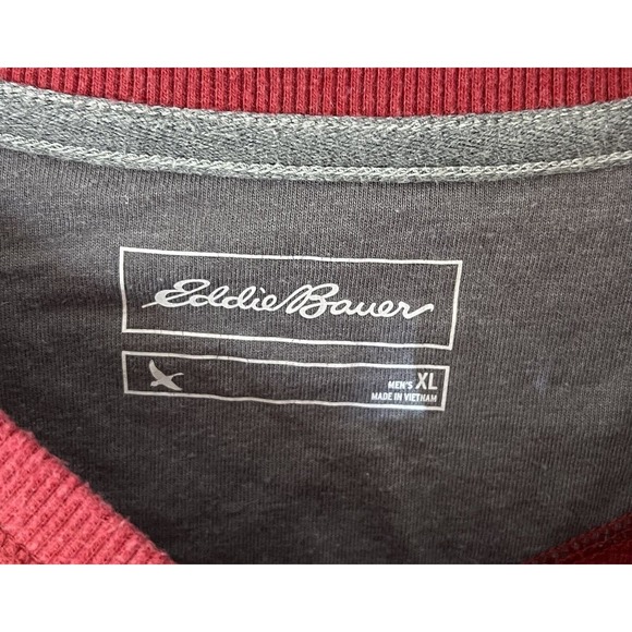 Eddie Bauer Henley Shirt Mens Size‎ XL Red Waffle Knit Long Sleeve Cotton Blend - Picture 3 of 8